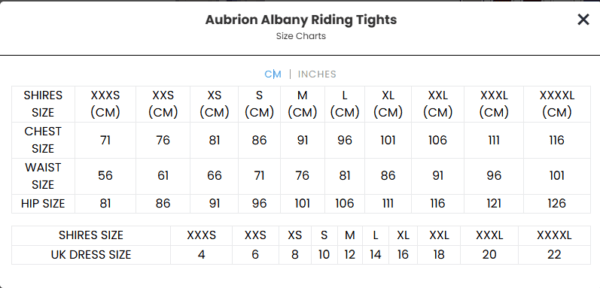 Albany Size Chart